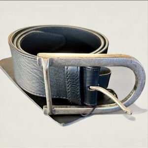THE KOOPLES French Luxury Leather Belt with Vintage looking Silver Buckle